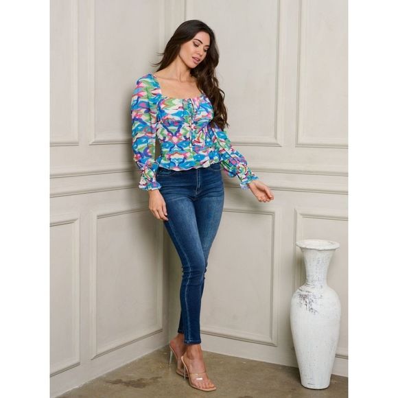 Shirred Colorful Top - Picture 8 of 11